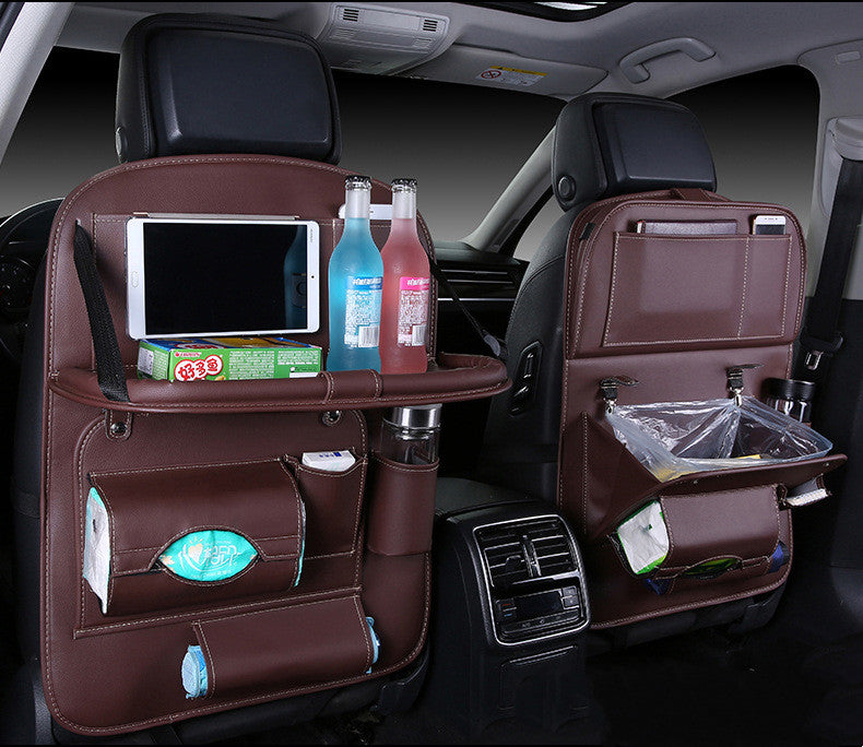 Premium Leather Car Backrest Organizer & Trash Bag