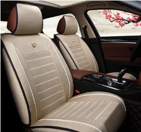 Premium Flax & Leather Car Seat Cushion - All Seasons