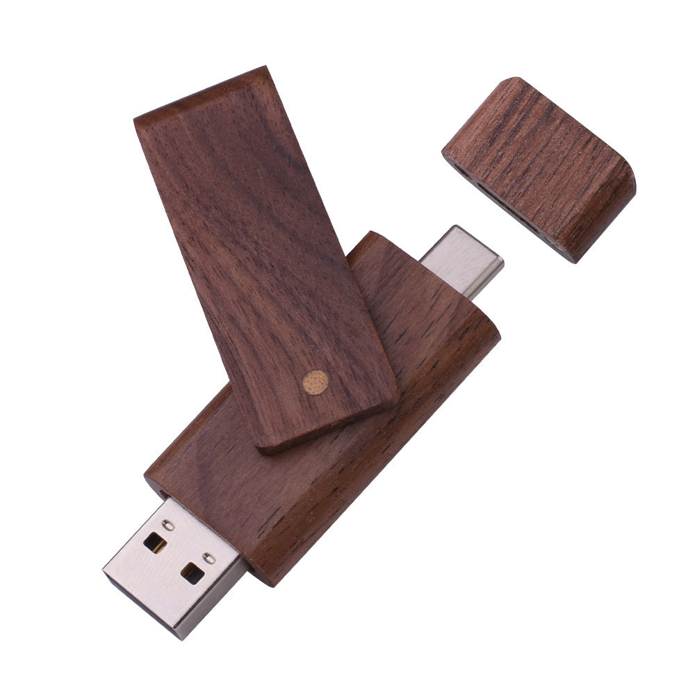 Customized Maple Box Carved Wooden 2-in-1 Mobile Phone Type C USB Drive