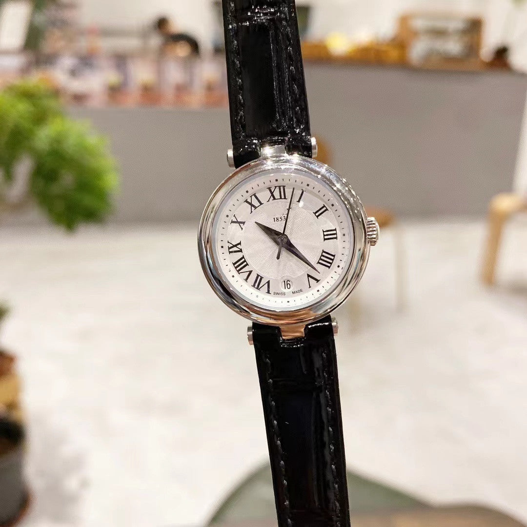 Quartz Steel Band Small Dial Roman Leather Watch
