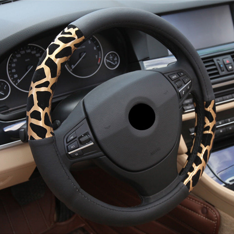 Leopard Print Microfiber Leather Steering Wheel Cover