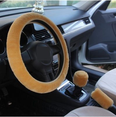 Plush Winter Wool Steering Wheel Cover Set
