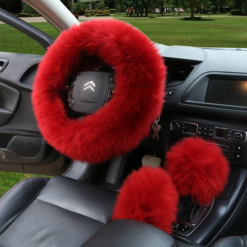 Premium Wool Steering Wheel & Handle Cover Set