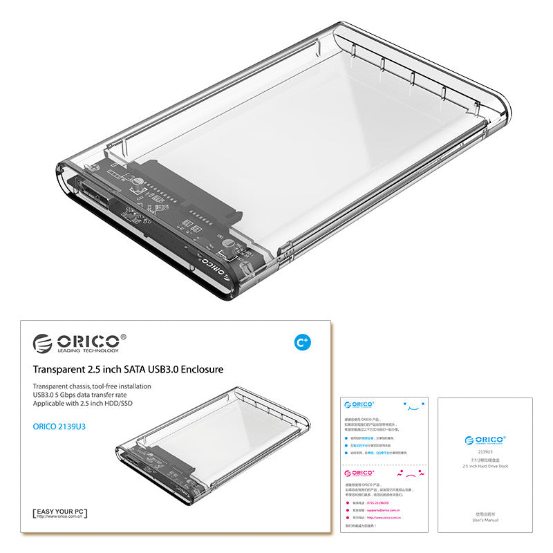 ORICO 2.5" Transparent USB 3.0 Hard Drive Enclosure