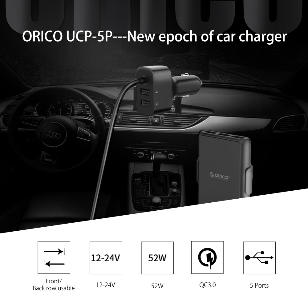ORICO Fast Charge QC3.0 Car Charger with 5 Ports