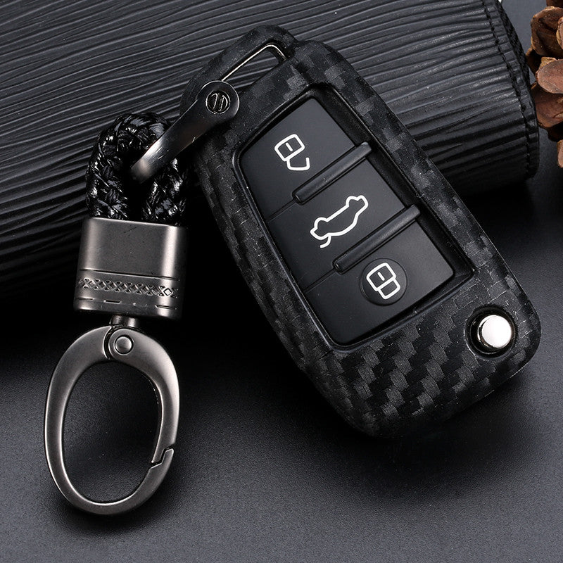 Premium Carbon Fiber Silicone Key Case for Audi