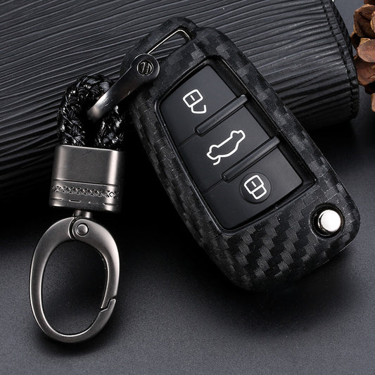 Premium Carbon Fiber Silicone Key Case for Audi