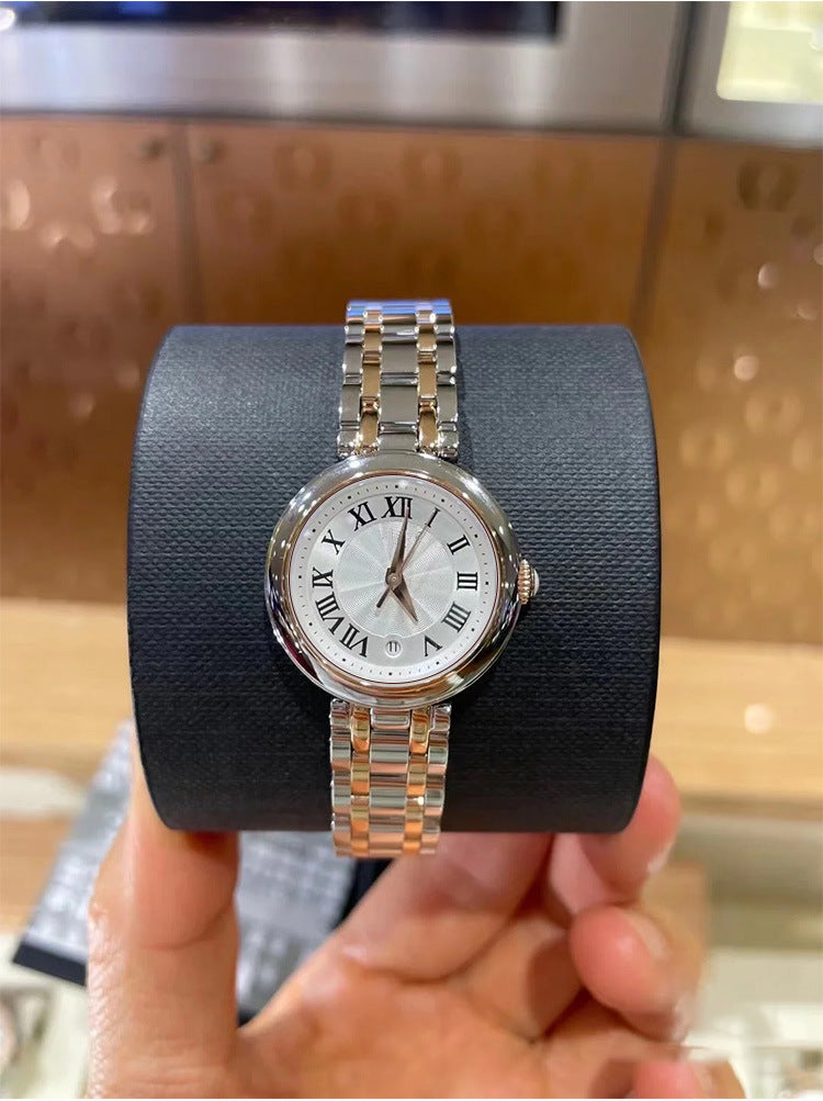 Quartz Steel Band Small Dial Roman Leather Watch