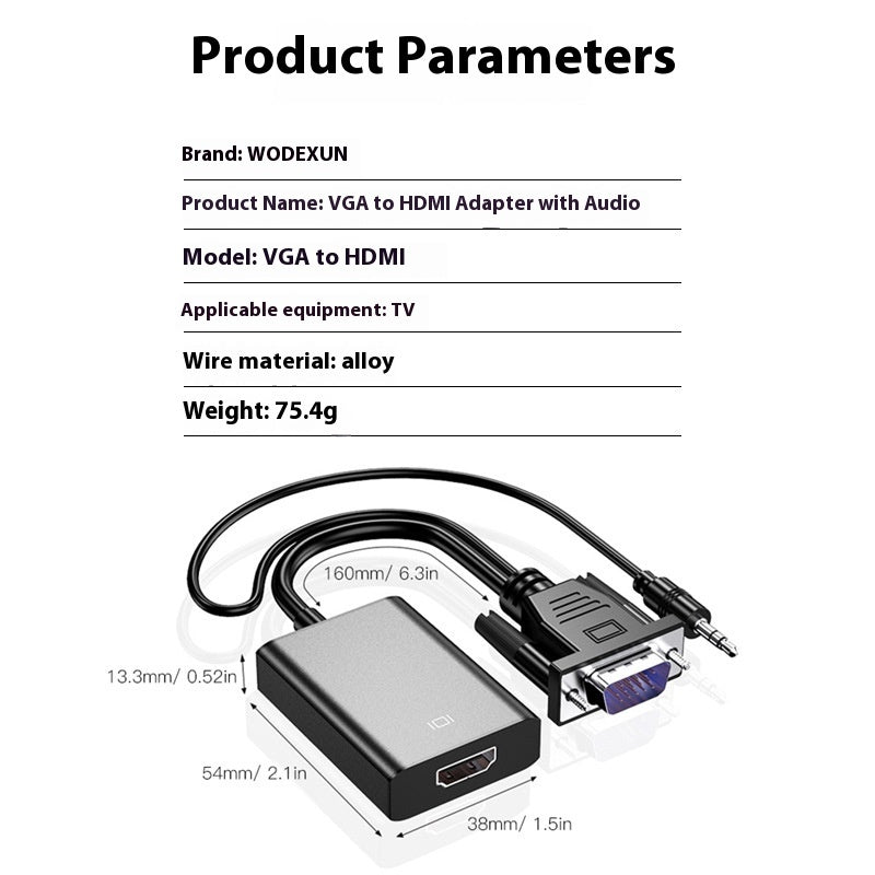 Professional VGA to HDMI Adapter Cable with Audio and USB Power Supply