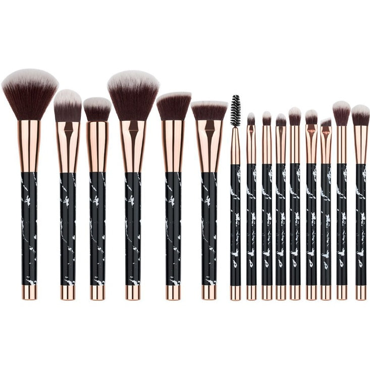 Luxurious 15-Piece Marble Handle Makeup Brush Collection