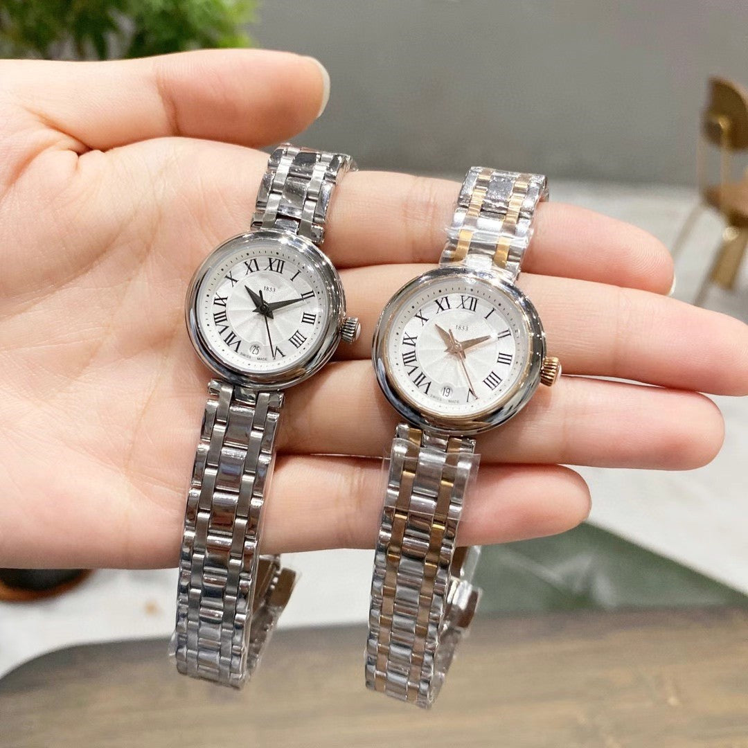 Quartz Steel Band Small Dial Roman Leather Watch