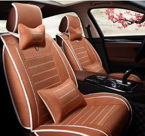 Premium Flax & Leather Car Seat Cushion - All Seasons