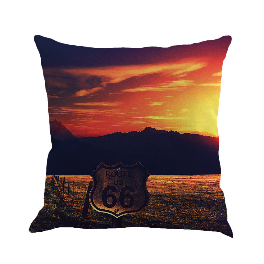Us Route 66 Linen Hold Pillowcase Back Pillow Car Sofa Cushion