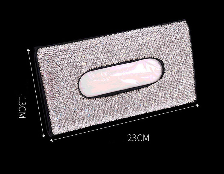 Crystal PU Leather Universal Hanging Style Sun Visor Car Tissue Box