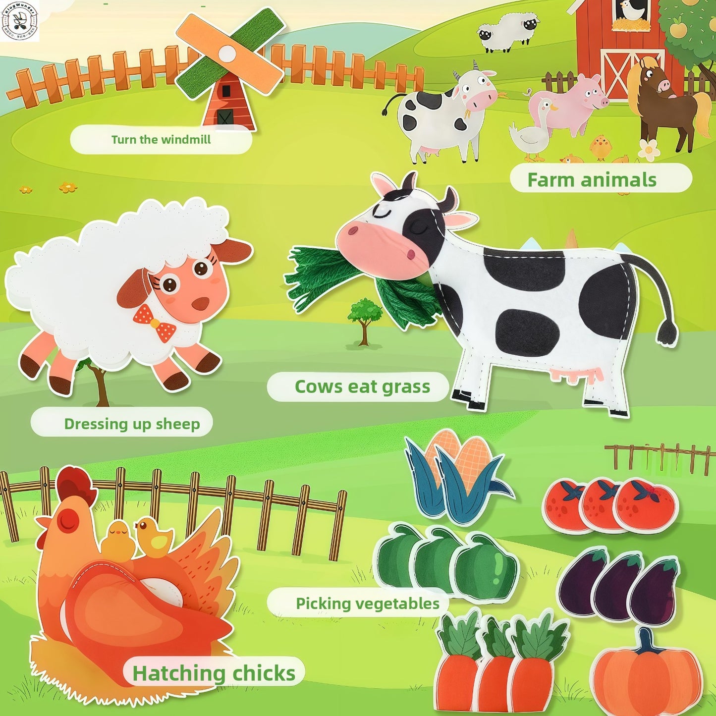 Childrens Tear Resistant Farm Animal 3D Cloth Book