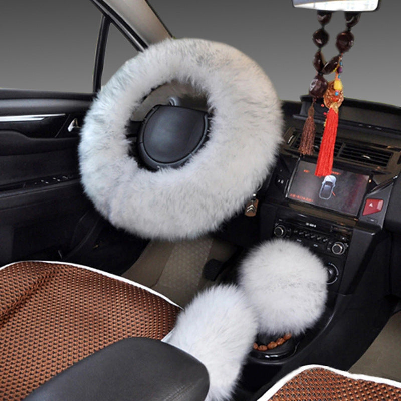 Premium Wool Steering Wheel & Handle Cover Set