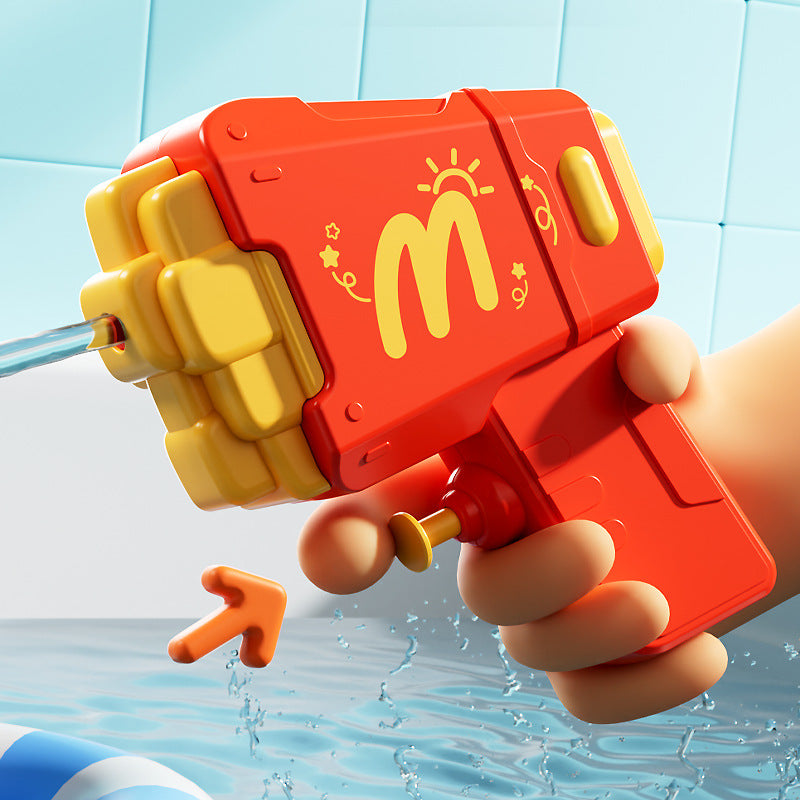 Hamburgers, fries, toy water gun
