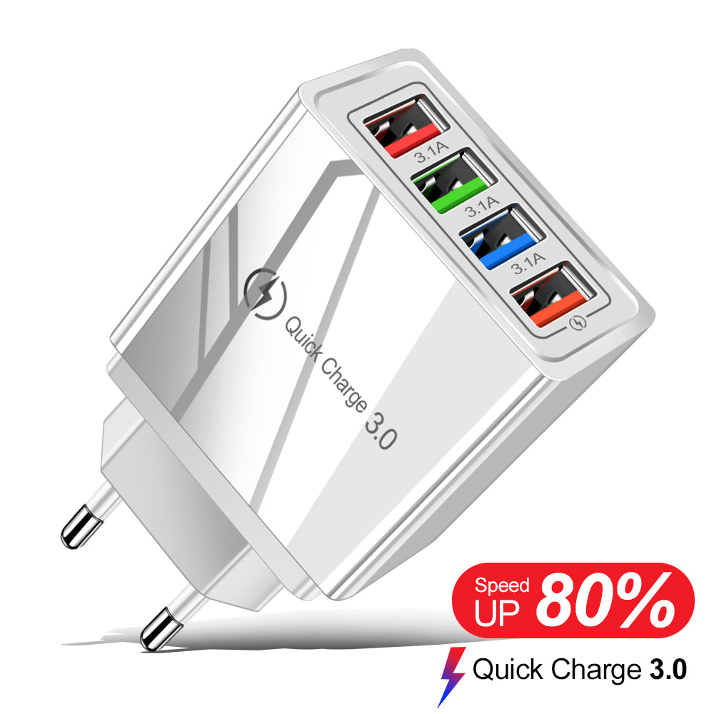 Premium 4-Port USB Wall Charger with Quick Charge 3.0