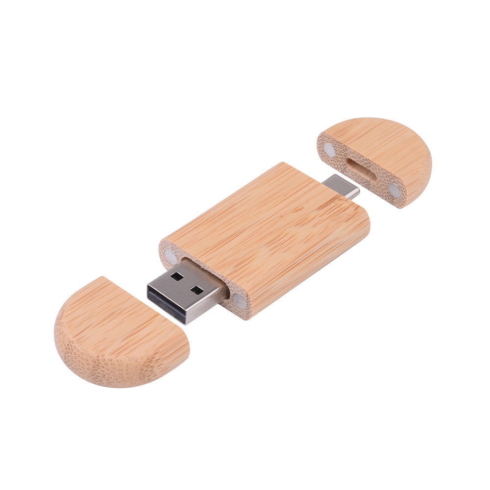 Customized Maple Box Carved Wooden 2-in-1 Mobile Phone Type C USB Drive