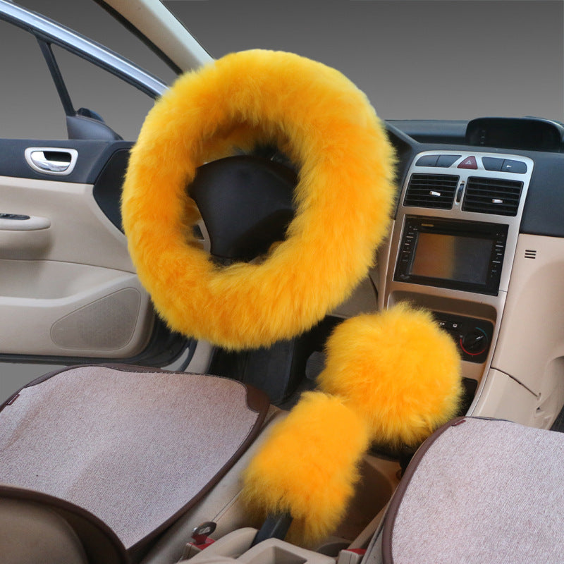 Premium Wool Steering Wheel & Handle Cover Set