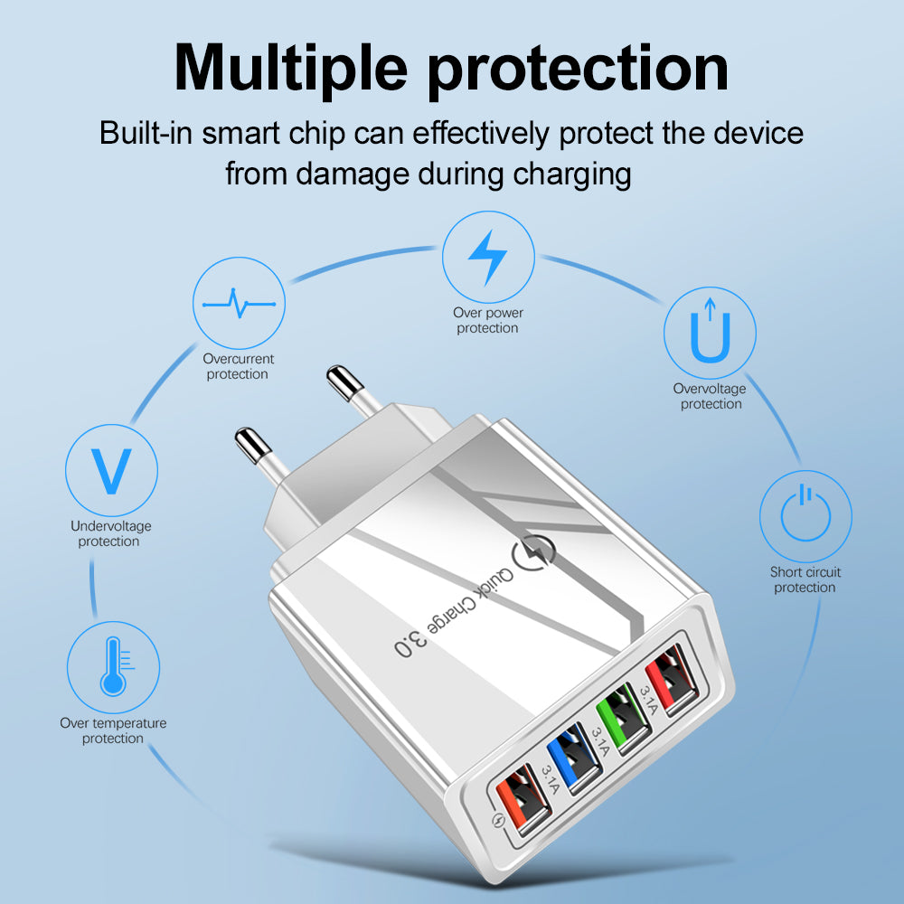 Premium 4-Port USB Wall Charger with Quick Charge 3.0