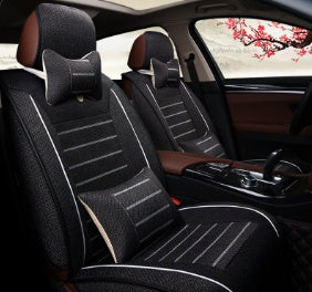 Premium Flax & Leather Car Seat Cushion - All Seasons