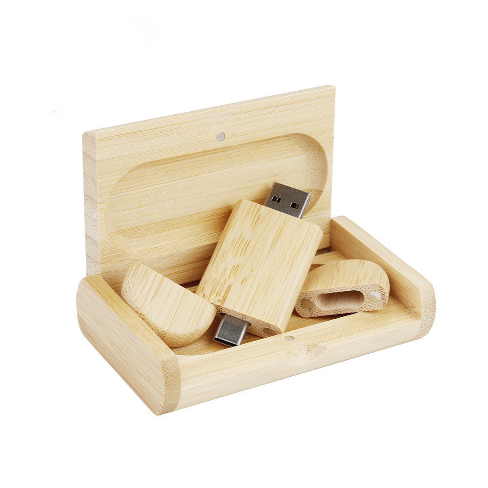 Customized Maple Box Carved Wooden 2-in-1 Mobile Phone Type C USB Drive
