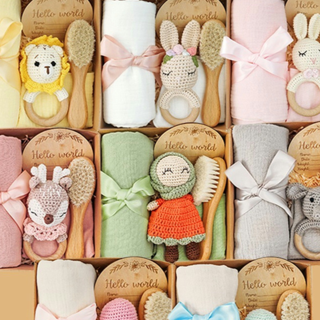 Pure Cotton Crochet Baby Rattle Toys Gift Set