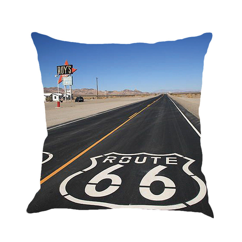Us Route 66 Linen Hold Pillowcase Back Pillow Car Sofa Cushion
