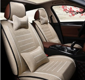 Premium Flax & Leather Car Seat Cushion - All Seasons