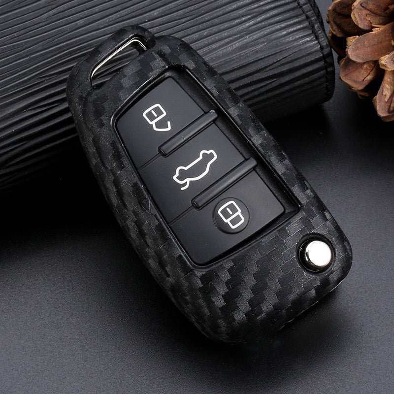 Premium Carbon Fiber Silicone Key Case for Audi