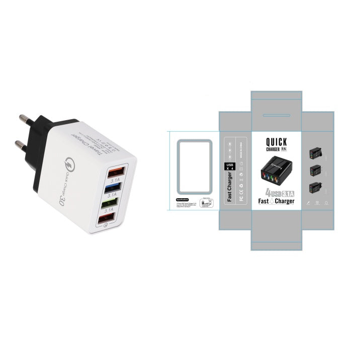 Premium 4-Port USB Wall Charger with Quick Charge 3.0
