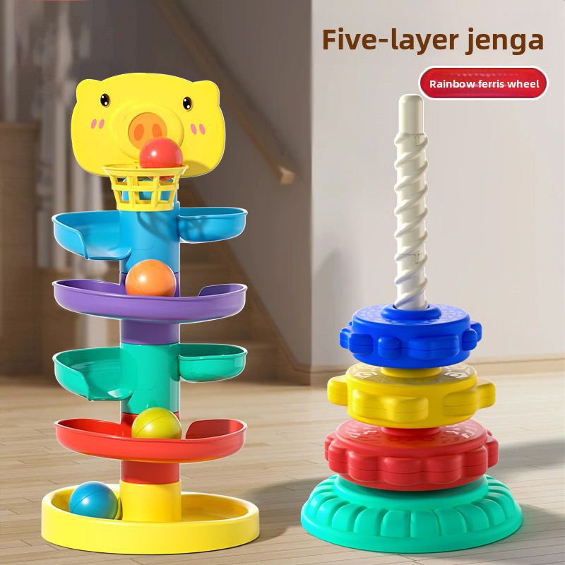 Baby Early Education Stacking Toy with Rolling Tracks