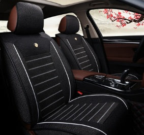 Premium Flax & Leather Car Seat Cushion - All Seasons