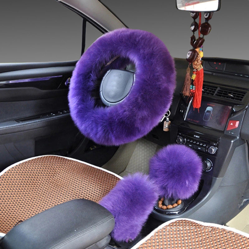 Premium Wool Steering Wheel & Handle Cover Set