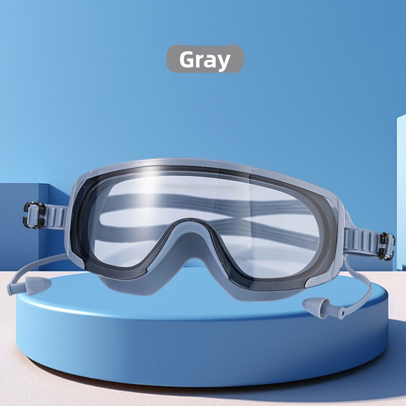 The bezel-less swimming goggles are waterproof and fog-proof