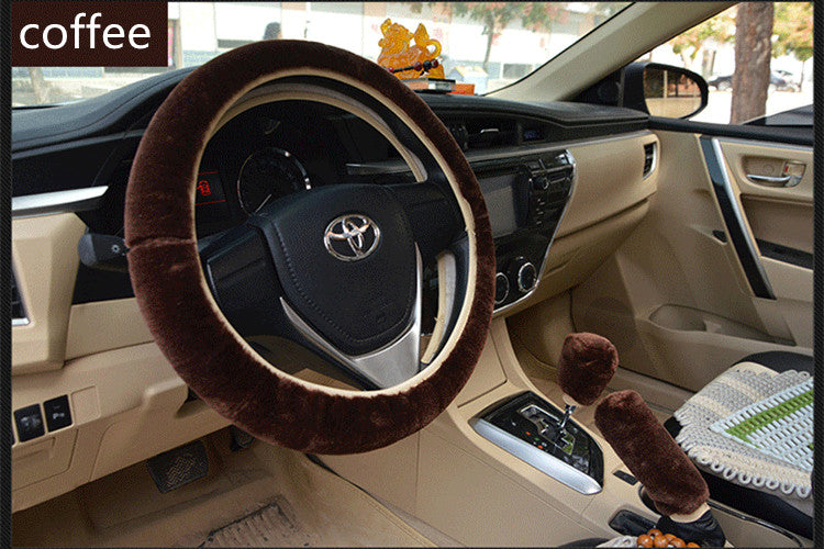 Plush Winter Wool Steering Wheel Cover Set