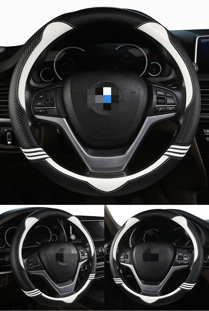Premium Carbon Fiber & Leather Steering Wheel Cover