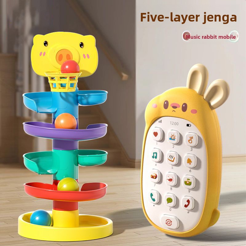 Baby Early Education Stacking Toy with Rolling Tracks