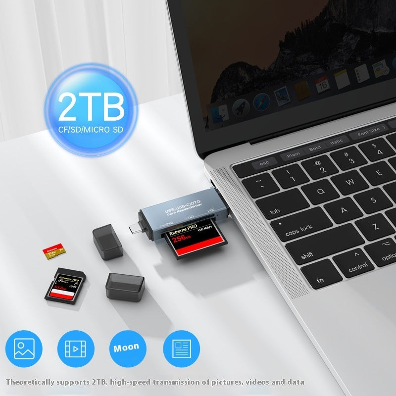 Professional Aluminum Alloy CF/SD/TF Three-in-One Card Reader