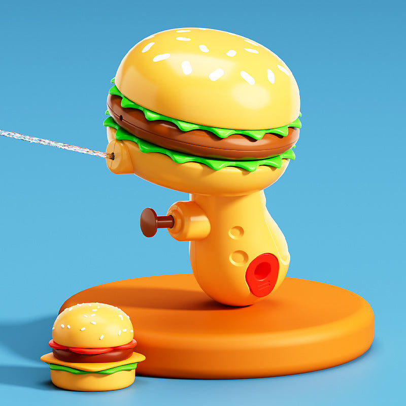 Hamburgers, fries, toy water gun