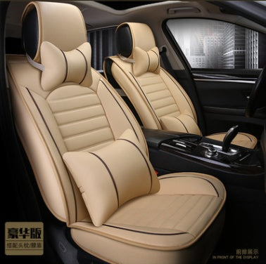 Premium Flax & Leather Car Seat Cushion - All Seasons