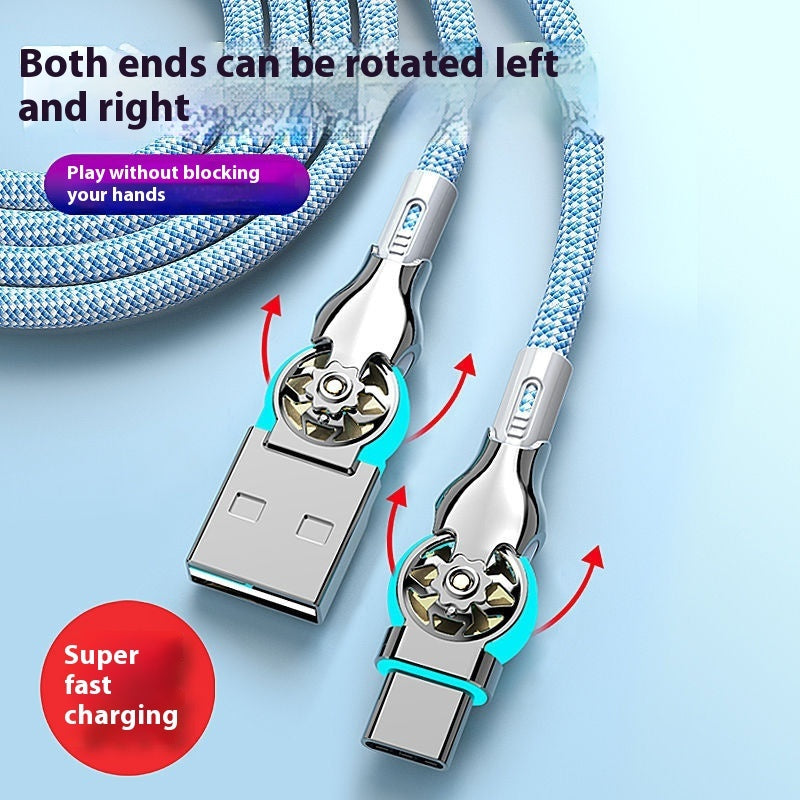 Double Bend Rotating Braided Lengthened Type-c Fast Charge Data Cable Car Charging Cable With Light