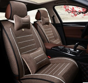 Premium Flax & Leather Car Seat Cushion - All Seasons