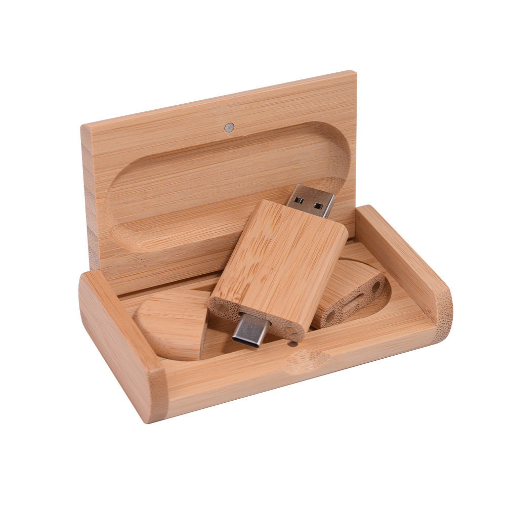 Customized Maple Box Carved Wooden 2-in-1 Mobile Phone Type C USB Drive