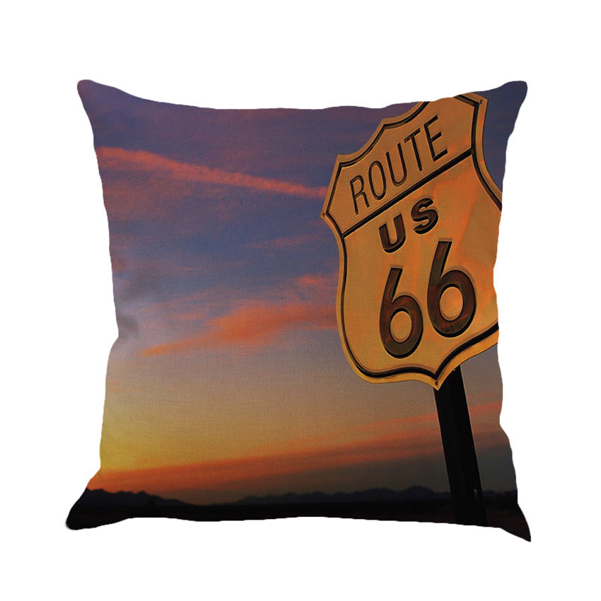 Us Route 66 Linen Hold Pillowcase Back Pillow Car Sofa Cushion