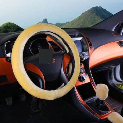 Plush Winter Wool Steering Wheel Cover Set