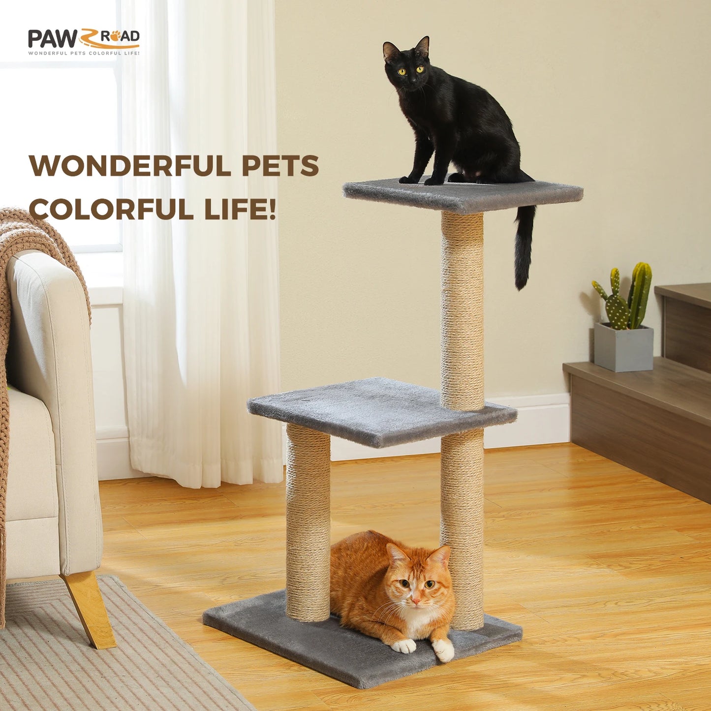 PAWZ Road 73CM Cat Activity Tree Tower with Big Hammock and Removable Top Perch in Grey
