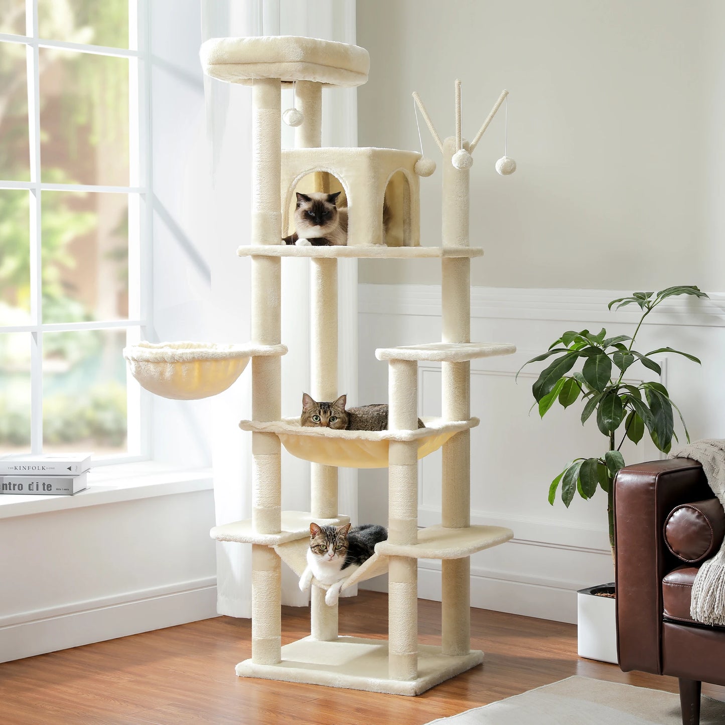 PETEPELA 173cm Large Cat Tree Tower for Large Cats with Super Big Hammock and Scratching Posts