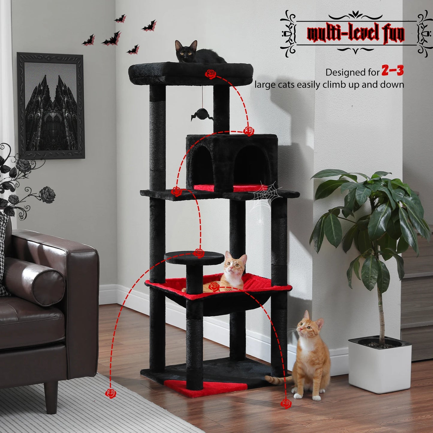 PAWZ Road 143CM 5-Tier Cat Tower for Large Cats with Large Hammock and Cozy Condo